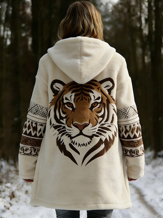 Cardydnoy Women's Viking Celtic Tiger Pattern Comfortable Hooded Dress