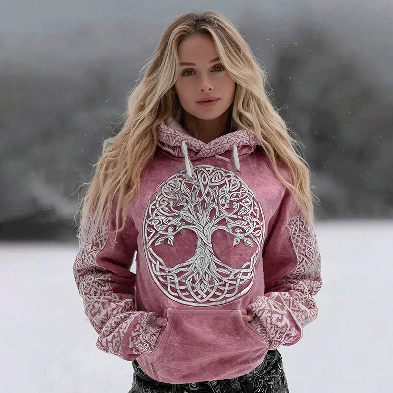 Cardydony Women's Viking Celtic Tree Of Life Pattern Art Cozy Flannel Hooded