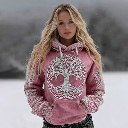 Cardydony Women's Viking Celtic Tree Of Life Pattern Art Cozy Flannel Hooded