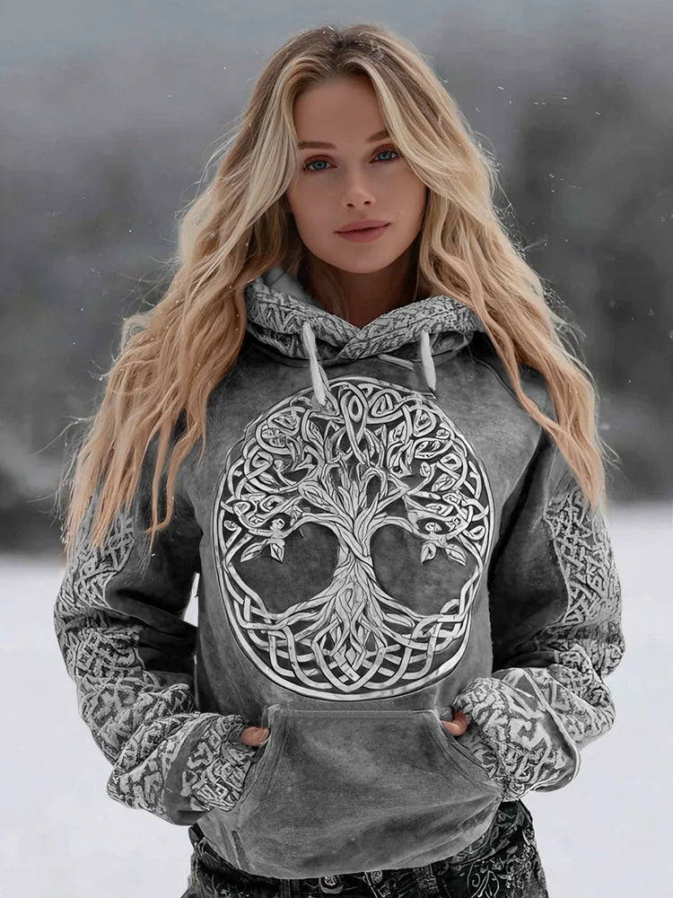 Cardydony Women's Viking Celtic Tree Of Life Pattern Art Cozy Flannel Hooded