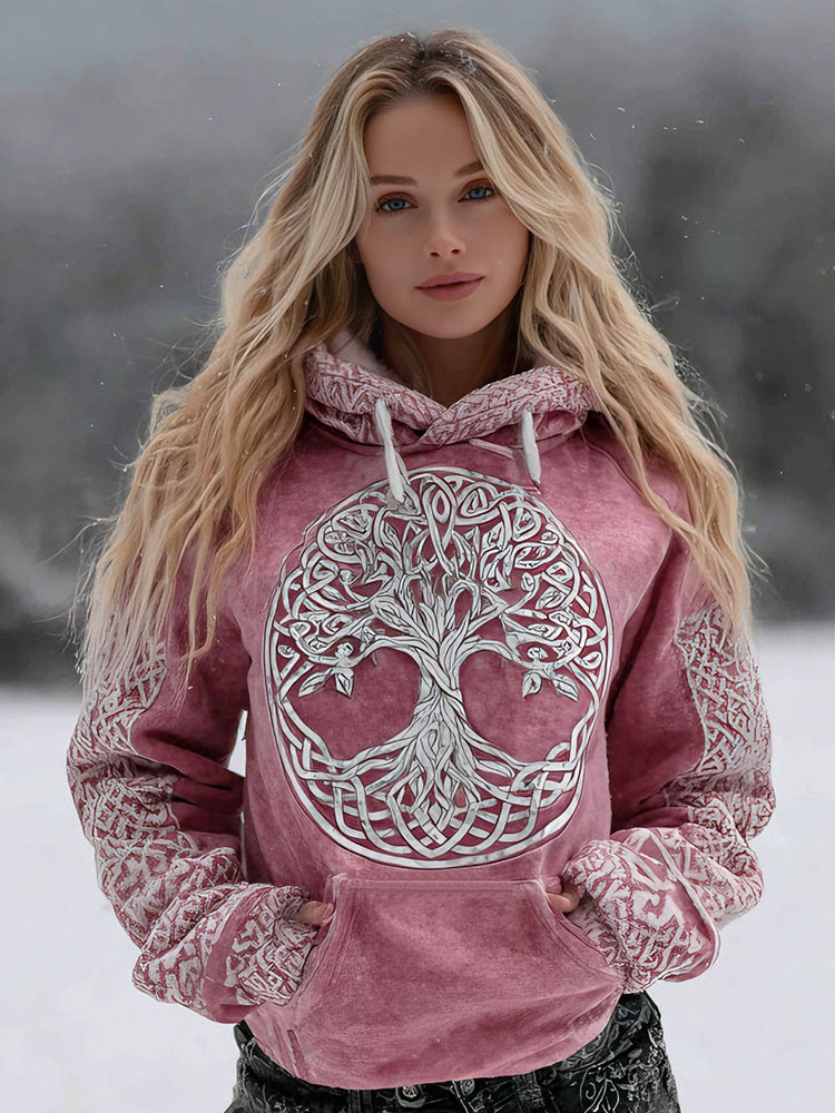 Cardydony Women's Viking Celtic Tree Of Life Pattern Art Cozy Flannel Hooded