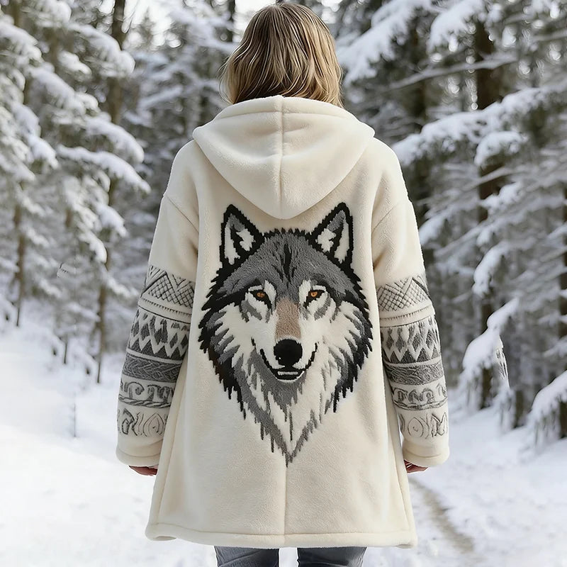 Cardydony Women's Viking Celtic Wolf Head Pattern Comfortable Hooded Dress