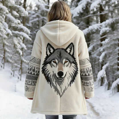 Cardydony Women's Viking Celtic Wolf Head Pattern Comfortable Hooded Dress