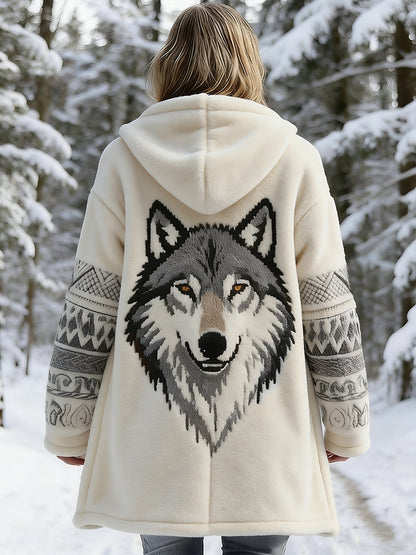 Cardydony Women's Viking Celtic Wolf Head Pattern Comfortable Hooded Dress