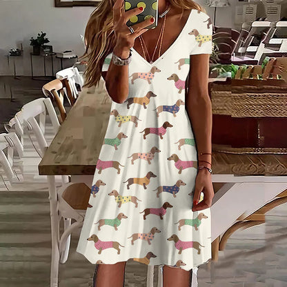Cardydony Women's Vintage Dachshund Casual Short Sleeve Dress