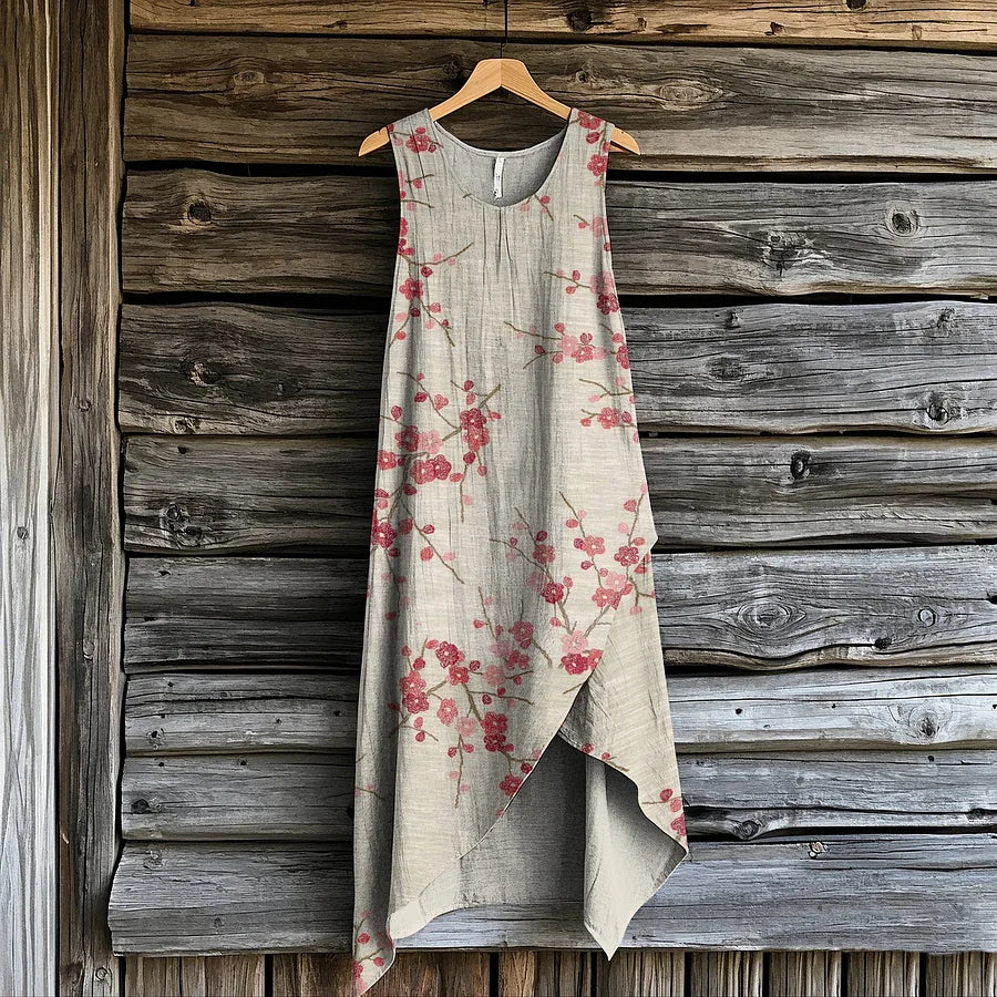 Cardydony Women's Vintage Floral Art Irregular Midi Dress