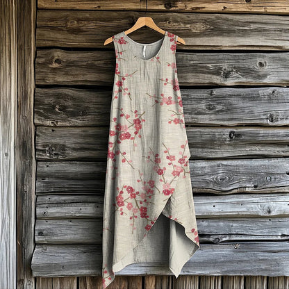 Cardydony Women's Vintage Floral Art Irregular Midi Dress