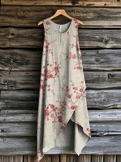 Cardydony Women's Vintage Floral Art Irregular Midi Dress