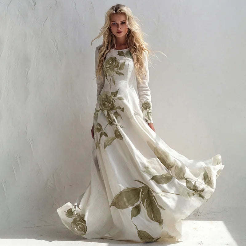 Cardydony Women's Vintage Floral Art Long Sleeve Maxi Dress