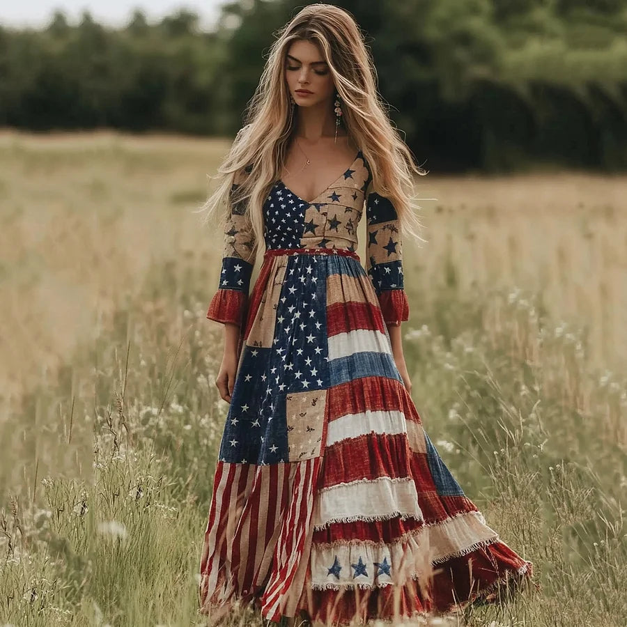 Cardydony Women's Vintage Independence Day Art Maxi Dress
