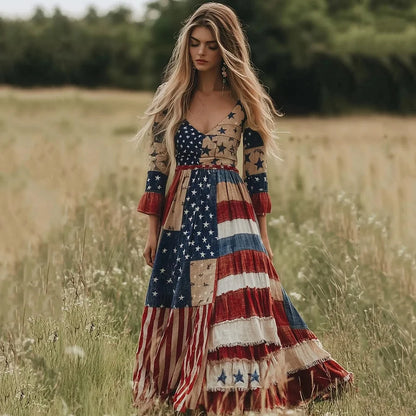Cardydony Women's Vintage Independence Day Art Maxi Dress