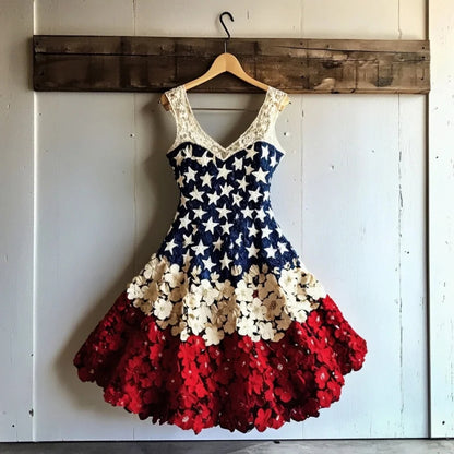 Cardydony Women's Vintage Independence Day Flowers Art Mini Dress