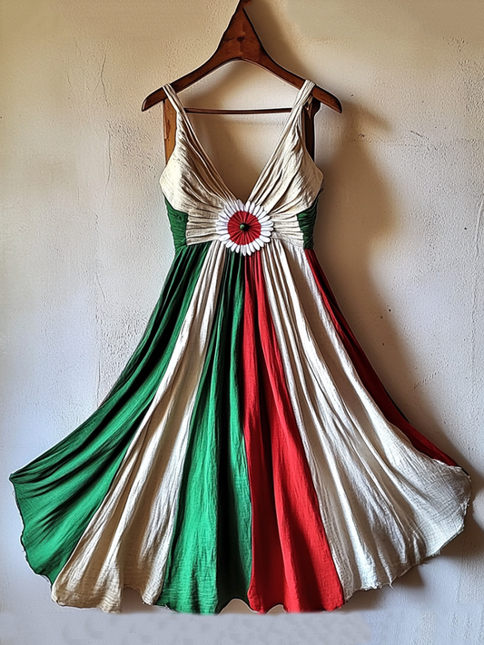 Cardydony Women's Vintage Italian Flag And Daisy Short Dress