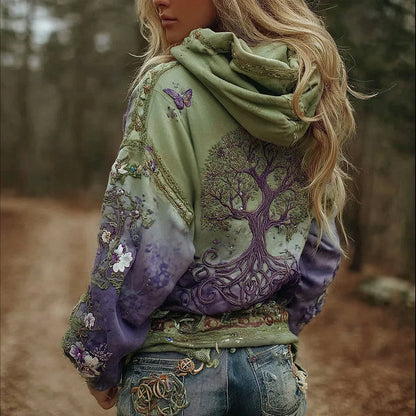Cardydony Women's Vintage Viking Tree Of Life Art Gradient Comfort Hoodie