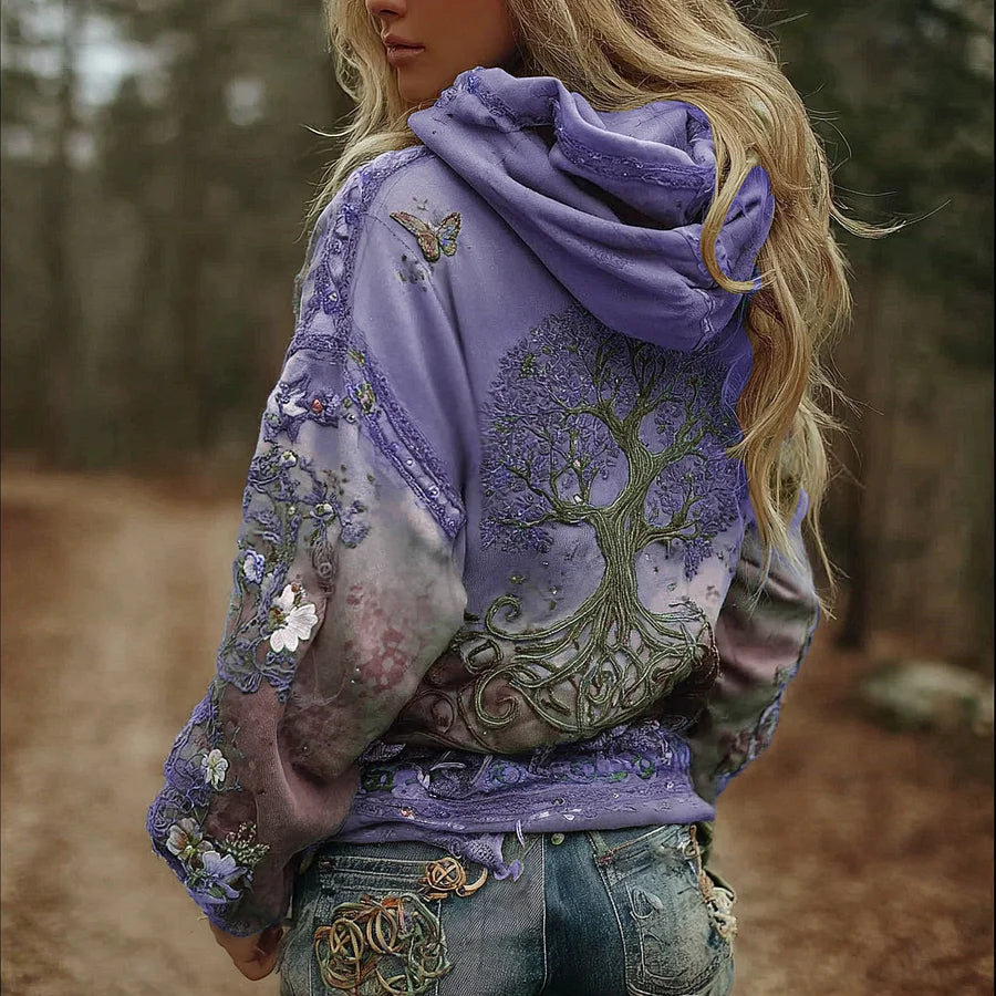 Cardydony Women's Vintage Viking Tree Of Life Art Gradient Comfort Hoodie