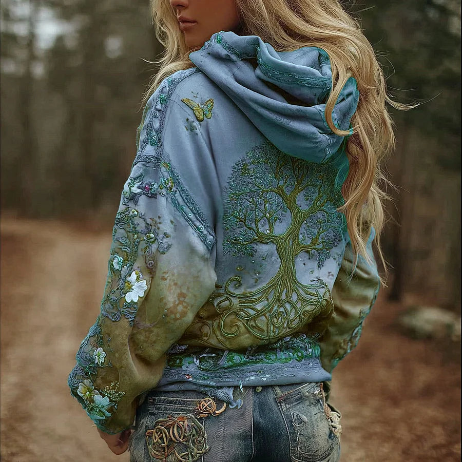 Cardydony Women's Vintage Viking Tree Of Life Art Gradient Comfort Hoodie