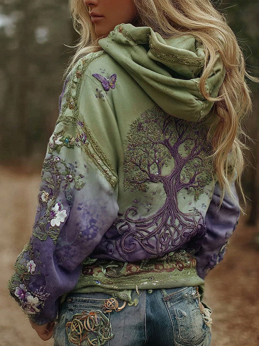 Cardydony Women's Vintage Viking Tree Of Life Art Gradient Comfort Hoodie