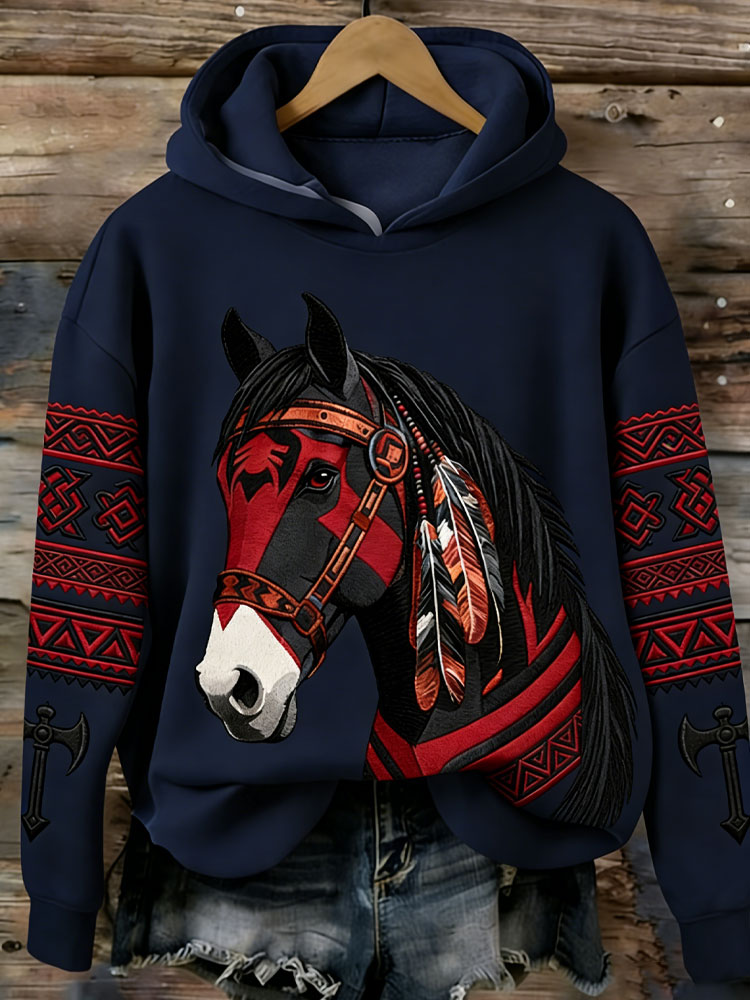 Cardydony Women's Western Horse Print Hooded Sweatshirt