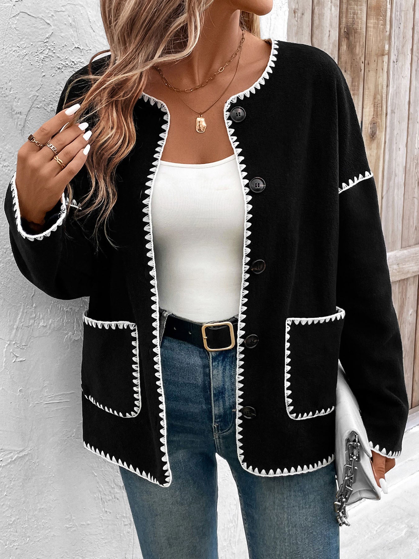 Cardydony Women's Contrast Stitch Cardigan - Chic Boho Vibes