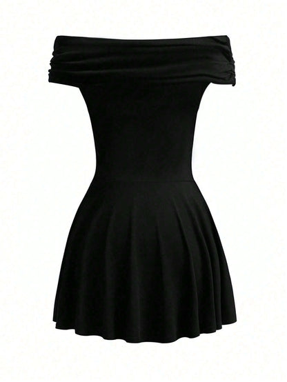 Cardydony Women's Off-Shoulder Elegant Black Mini Dress
