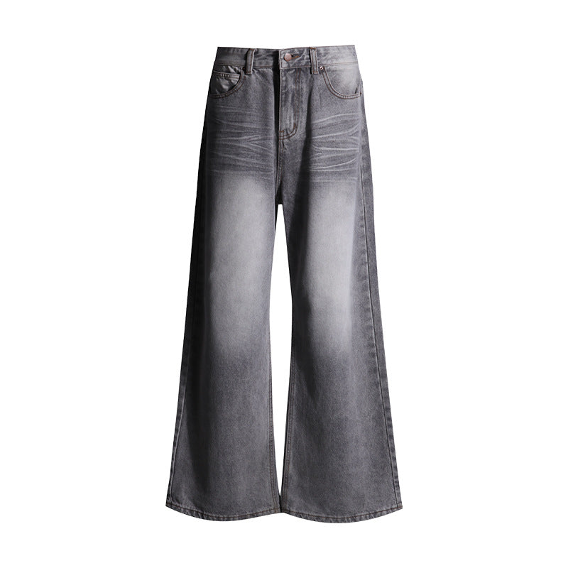 Cardydony Women's Mocha Gray High-Waisted Wide-Leg Jeans with Distressed Finish