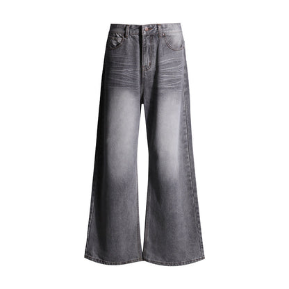 Cardydony Women's Mocha Gray High-Waisted Wide-Leg Jeans with Distressed Finish