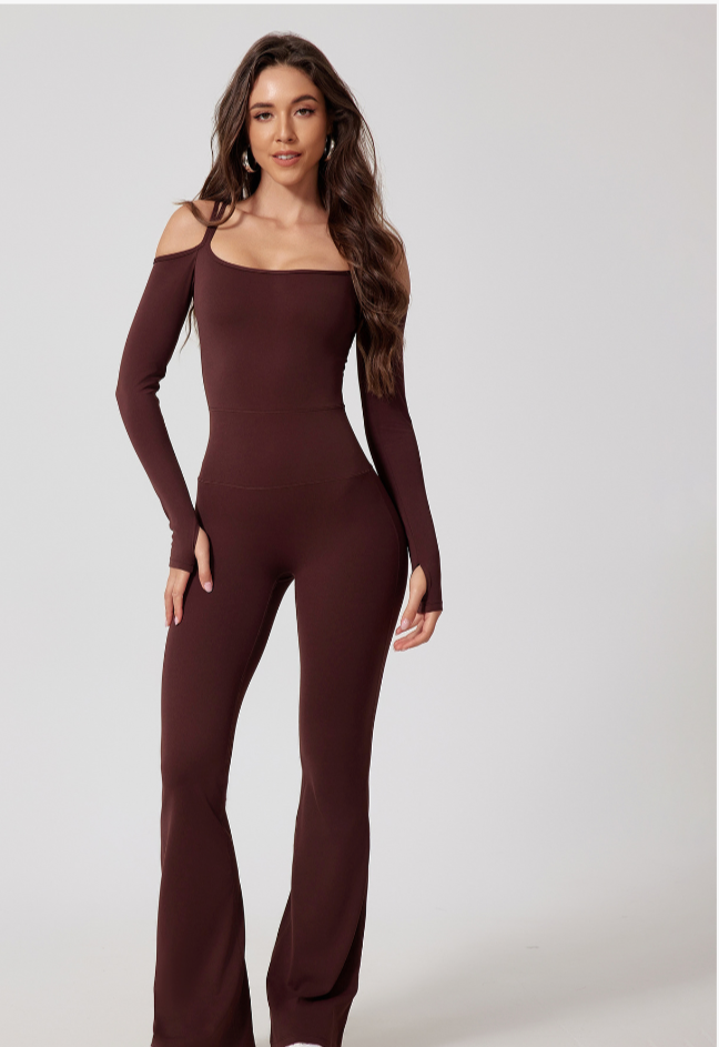 Cardydony Women's Off-Shoulder Flare Jumpsuit - Sleek and Stylish Activewear for a Bold Look