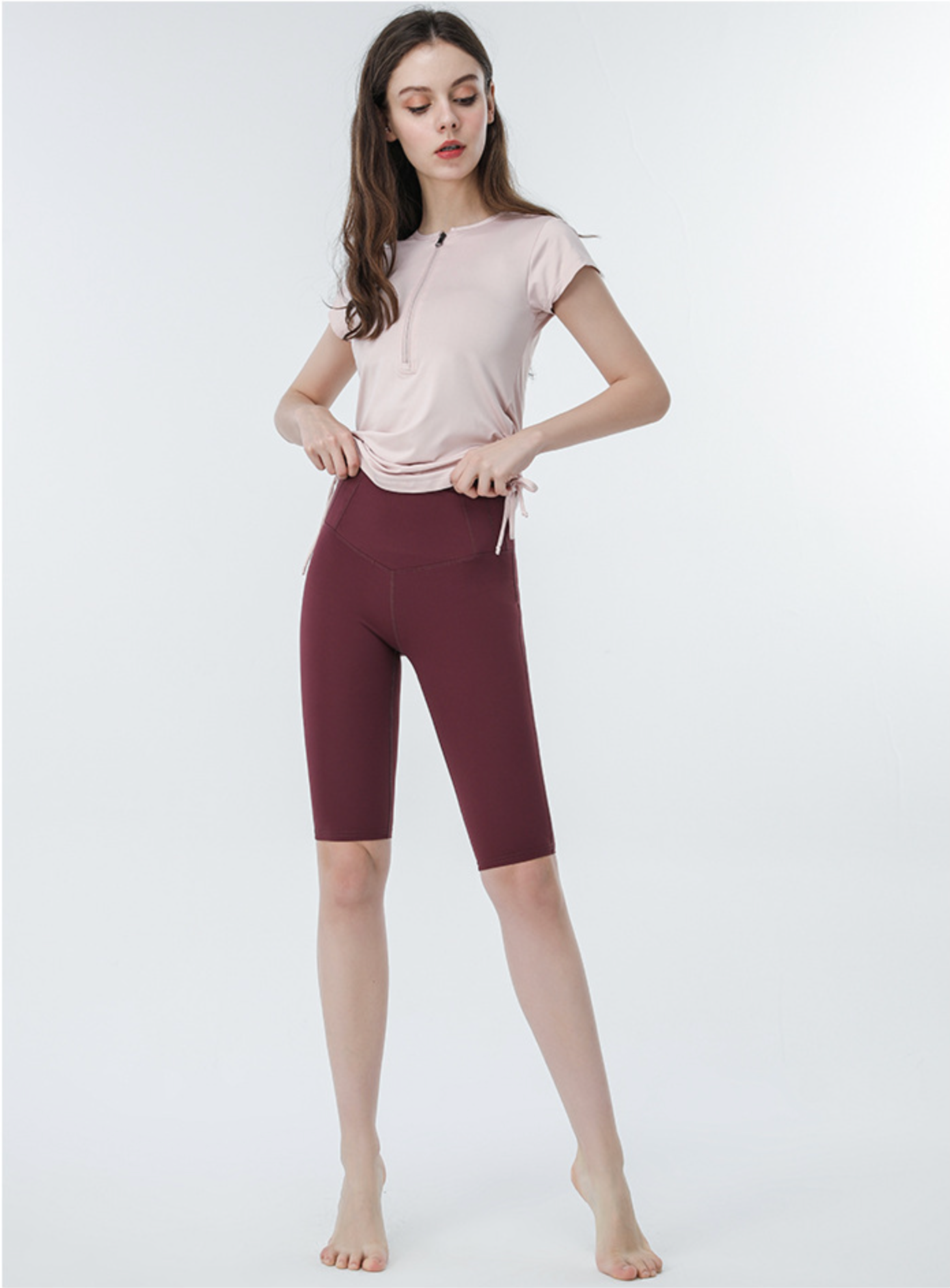 Cardydony Women's Slim Fit Short Sleeve Athletic Top with Zip Up & Drawstring Waist