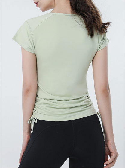 Cardydony Women's Slim Fit Short Sleeve Athletic Top with Zip Up & Drawstring Waist
