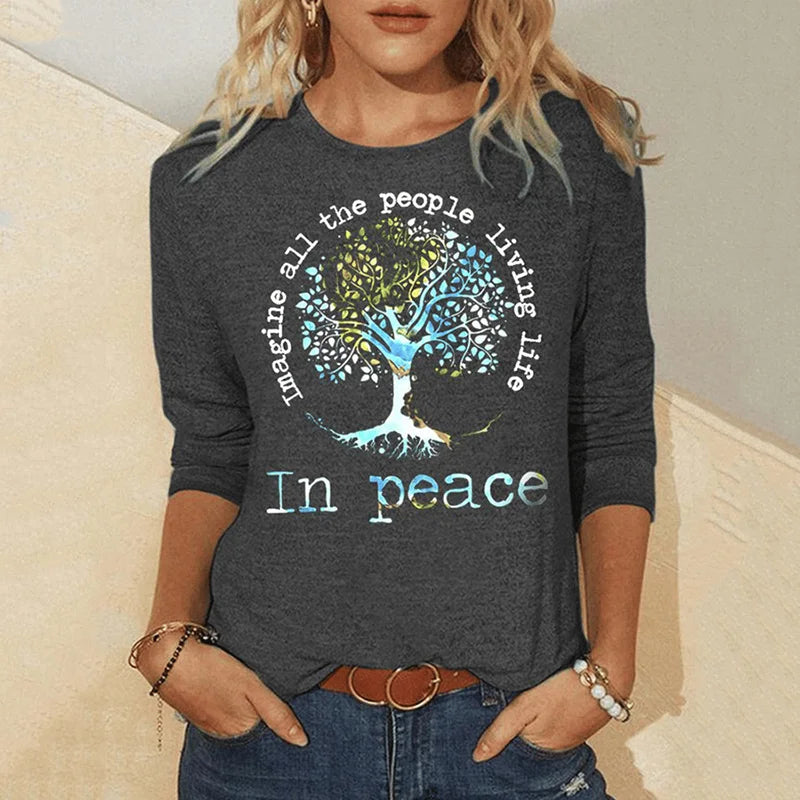 Cardydony Women's Imagine All People Living On The Tree Of Life Long Sleeve T-Shirt