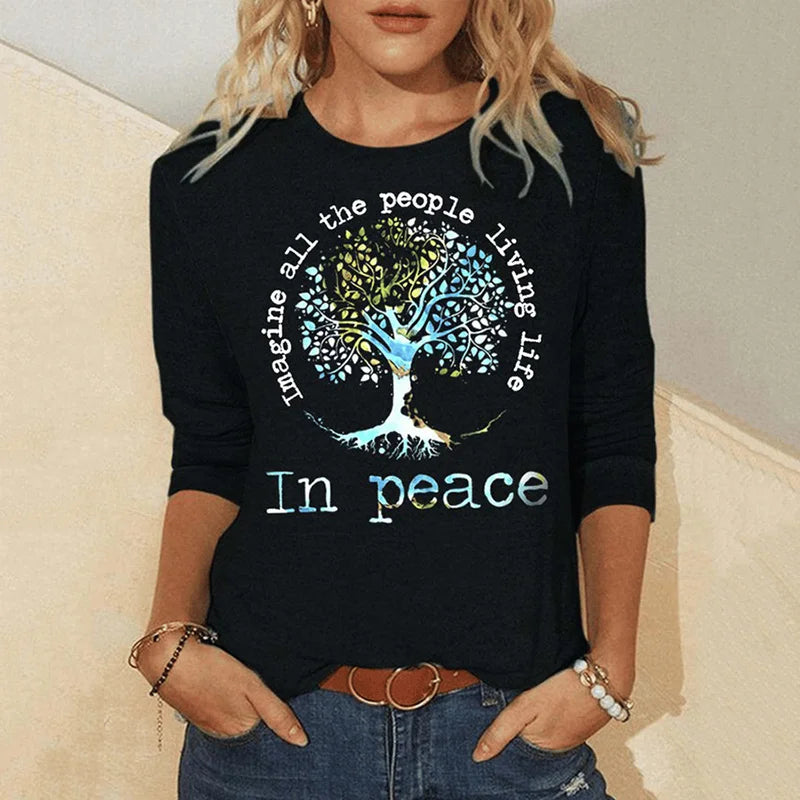 Cardydony Women's Imagine All People Living On The Tree Of Life Long Sleeve T-Shirt