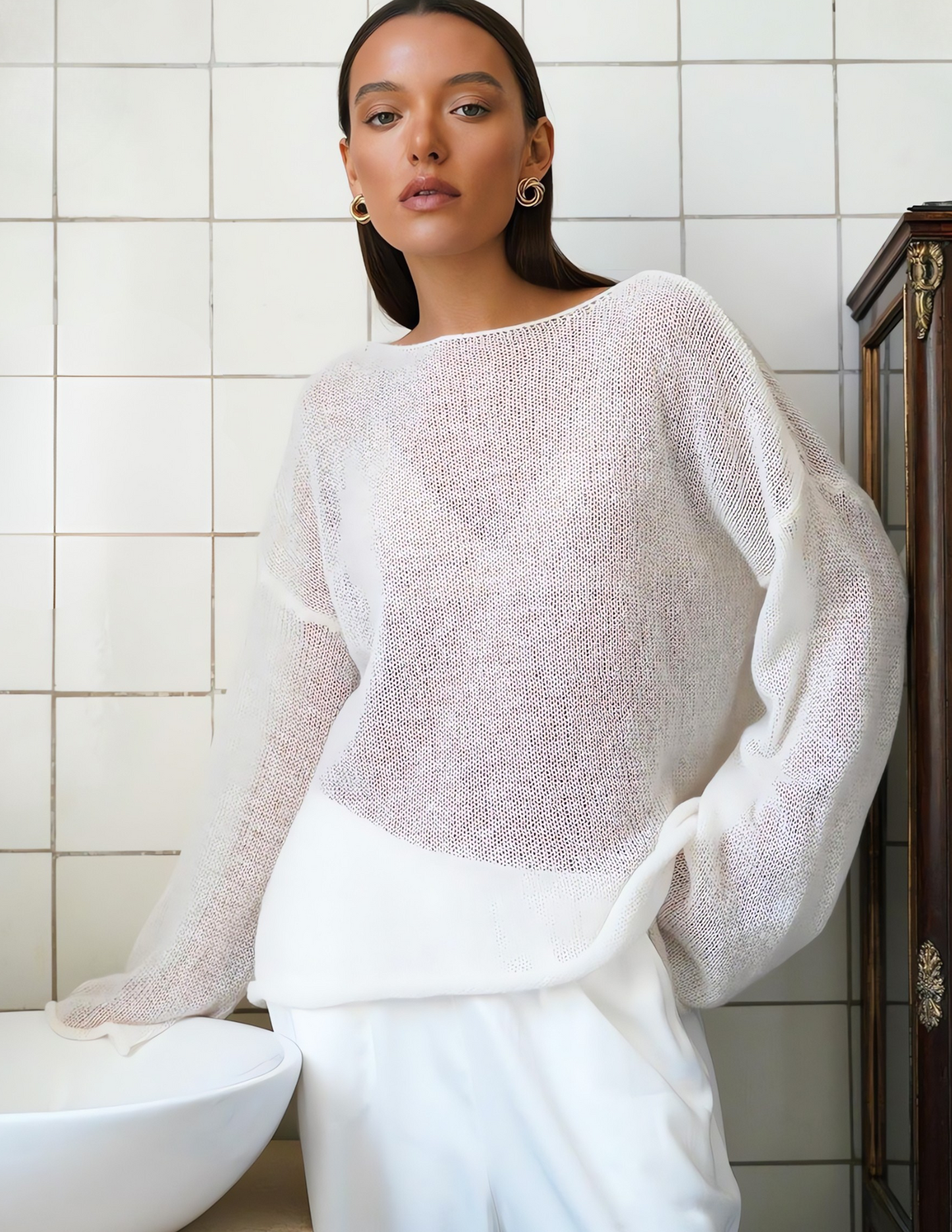 Cardydony Women's Sheer Knit Sweater | Breathable Loose Fit, Bell Sleeves
