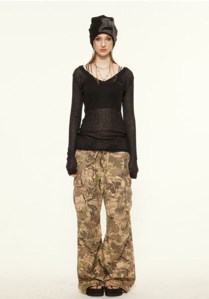 Cardydony Women's Sheer Ribbed Long Sleeve Top | Y2K Essential