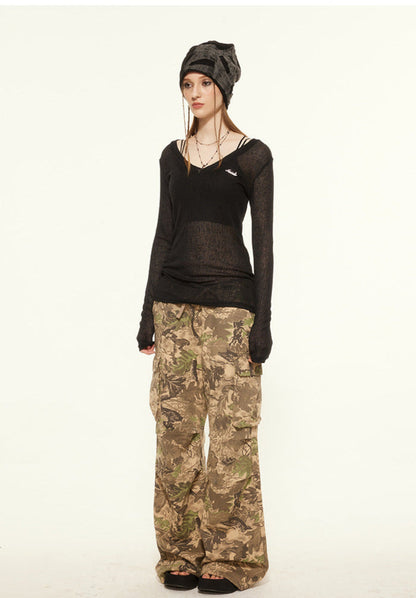 Cardydony Women's Sheer Ribbed Long Sleeve Top | Y2K Essential