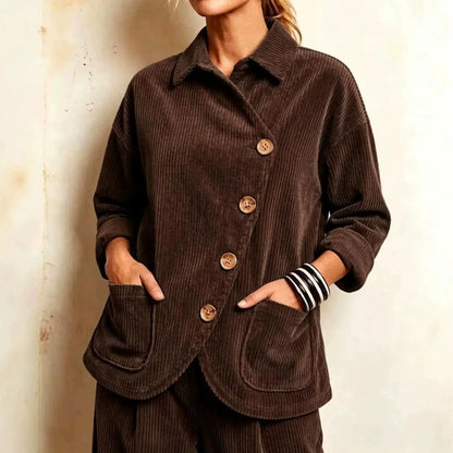 Cardydony Women's Fall Winter Cozy Asymmetric Corduroy Top