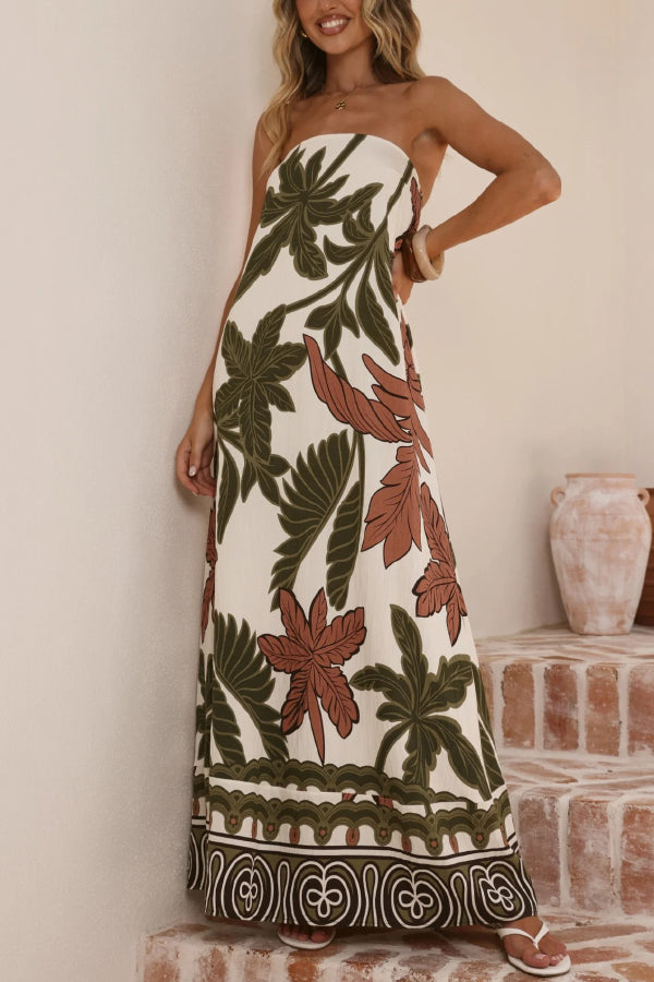 Cardydony Women's Botanical Print Sleeveless Off-shoulder Resort-style Loose Maxi Dress