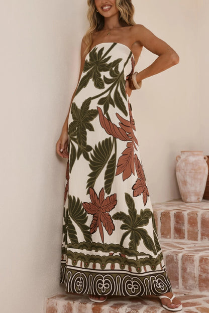 Cardydony Women's Botanical Print Sleeveless Off-shoulder Resort-style Loose Maxi Dress