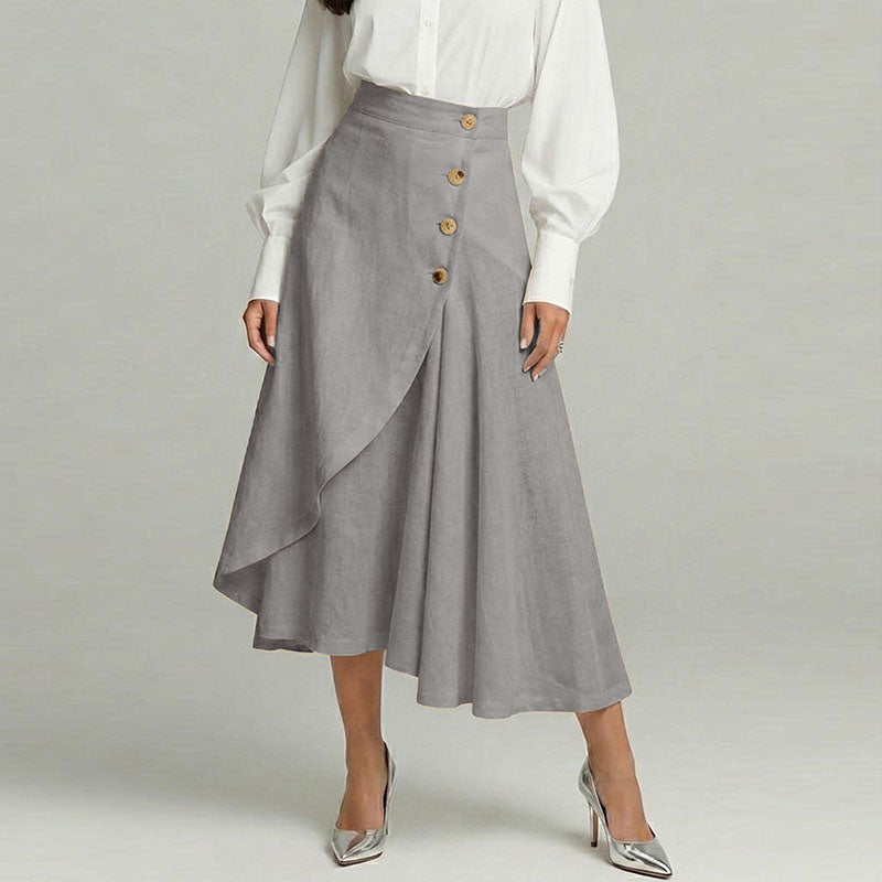 Cardydony Women's Casual Retro Irregular Ruffles Button Cotton And Linen Skirt