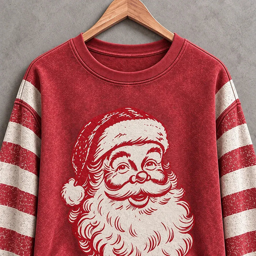 Cardydony Women's Vintage Christmas Santa Claus Art Print Crew Neck Sweatshirt