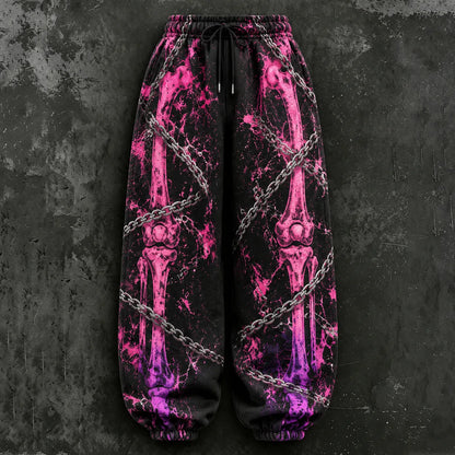 Cardydony Women's Vintage Halloween Skeleton And Chain Art Print Pants