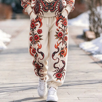 Cardydony Women's Vintage Heart And Floral Print Hoodie And Pants Set