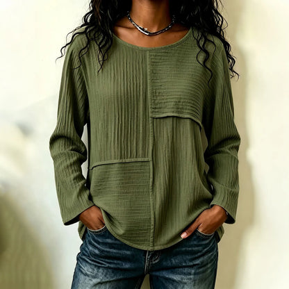 Cardydony Women's Textured Striped Patchwork Loose Batwing Sleeve Casual Blouse