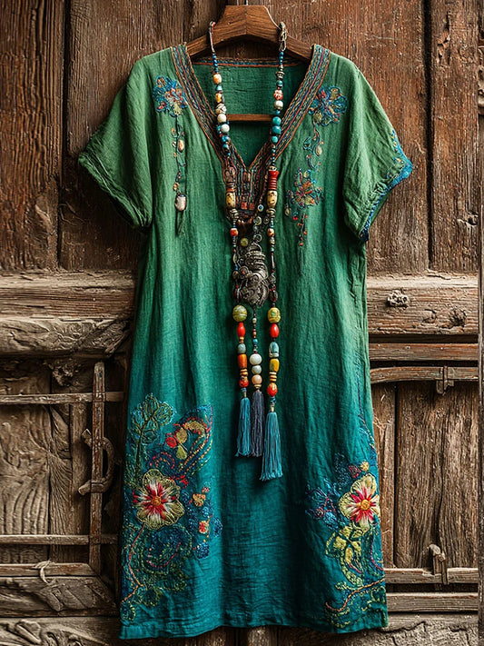 Cardydony Women's Vintage Floral Art Flowy Maxi Dress