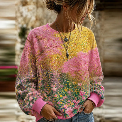 Cardydony Women's Vintage Spring Floral Art Print Comfortable Long Sleeve Sweatshirt