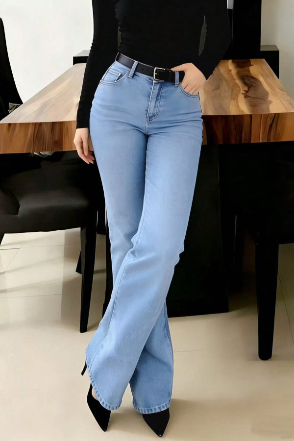 Cardydony Women's  Stylish High-waisted Pockets Casual Women's Jeans