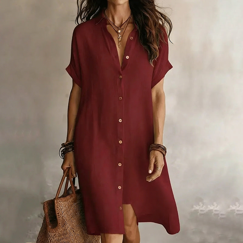 Cardydony Women's Solid Color Boho Effortless Black Linen Relaxed Midi Dress