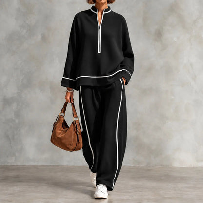 Cardydony Elegance Half-zip Pullover And Wide-leg Pants Set