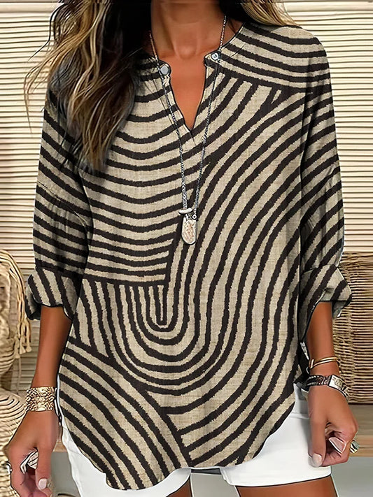 Cardydony Vintage Stripe Pattern Women's Linen Shirt