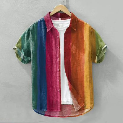 Cardydony Men's Multicolor Striped Linen Blend Boho Shirt