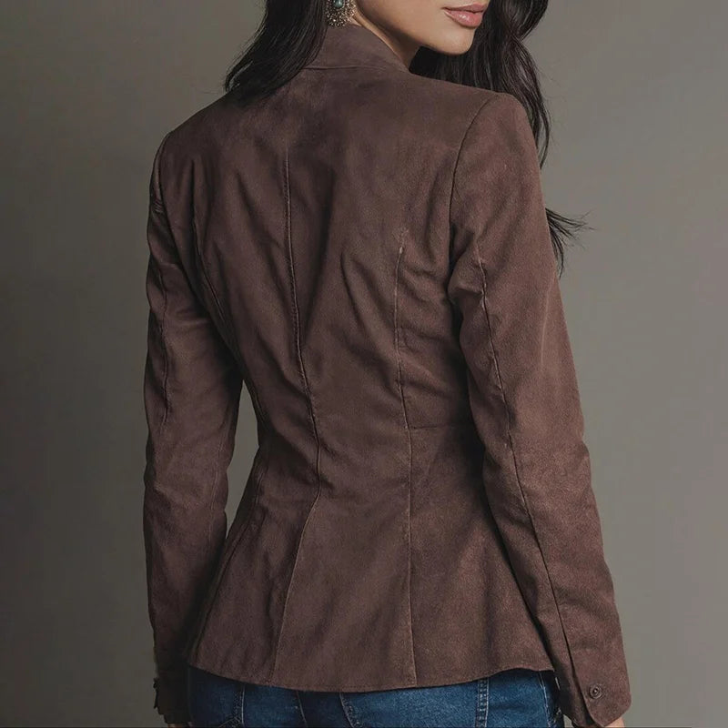 Cardydony Vintage Premium Lapel Waisted Suede Blazer